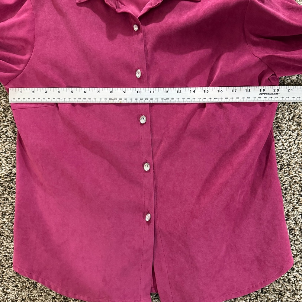 Mili Designs Button Front Shirt Medium Magenta Stretch Long Sleeve USA Made - Picture 6 of 9